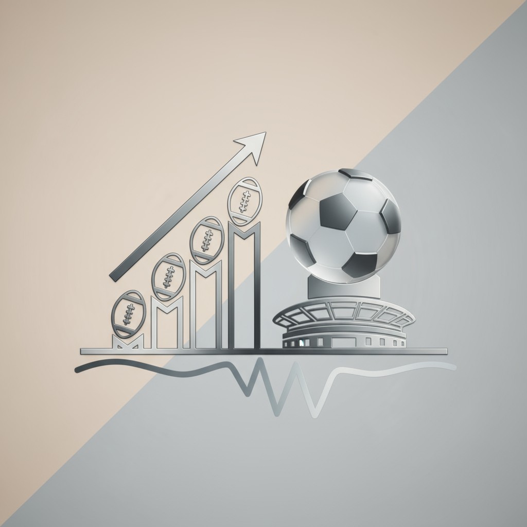 A bar chart and trophy with a soccer ball as the trophy ↑ ascending, on a beige/off-gray background.